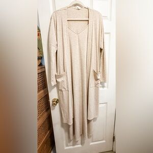 CJLA Favorite Ribbed Spahetti Dress and Cardigan Oatmeal